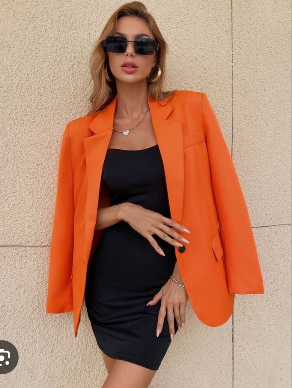 Express Orange Boyfriend Open Front Relaxed Fit Blazer Jacket